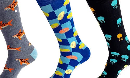 Unsimply Stitched 3-pack Assorted Graphic Crew Socks In Blue Multi