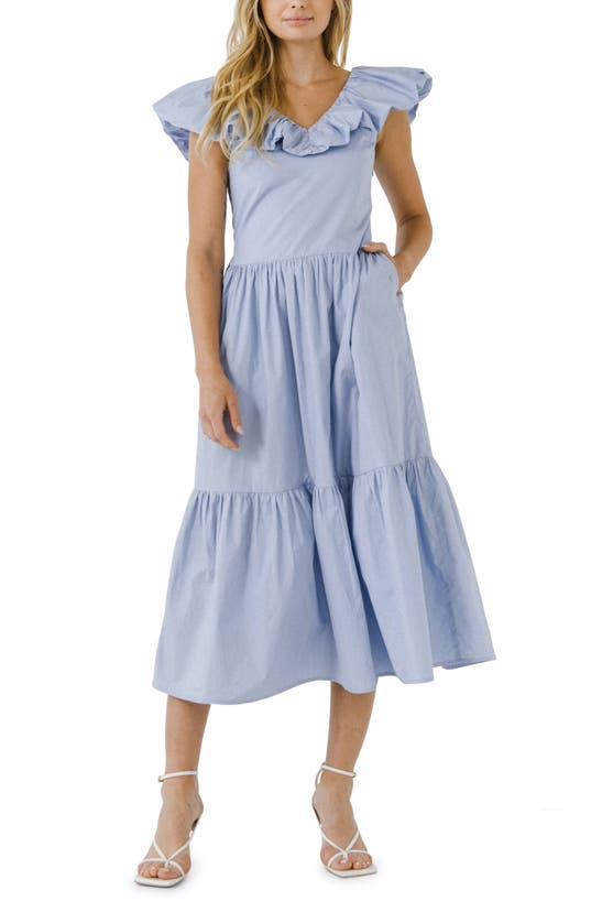 ENGLISH FACTORY RUFFLE MIDI DRESS