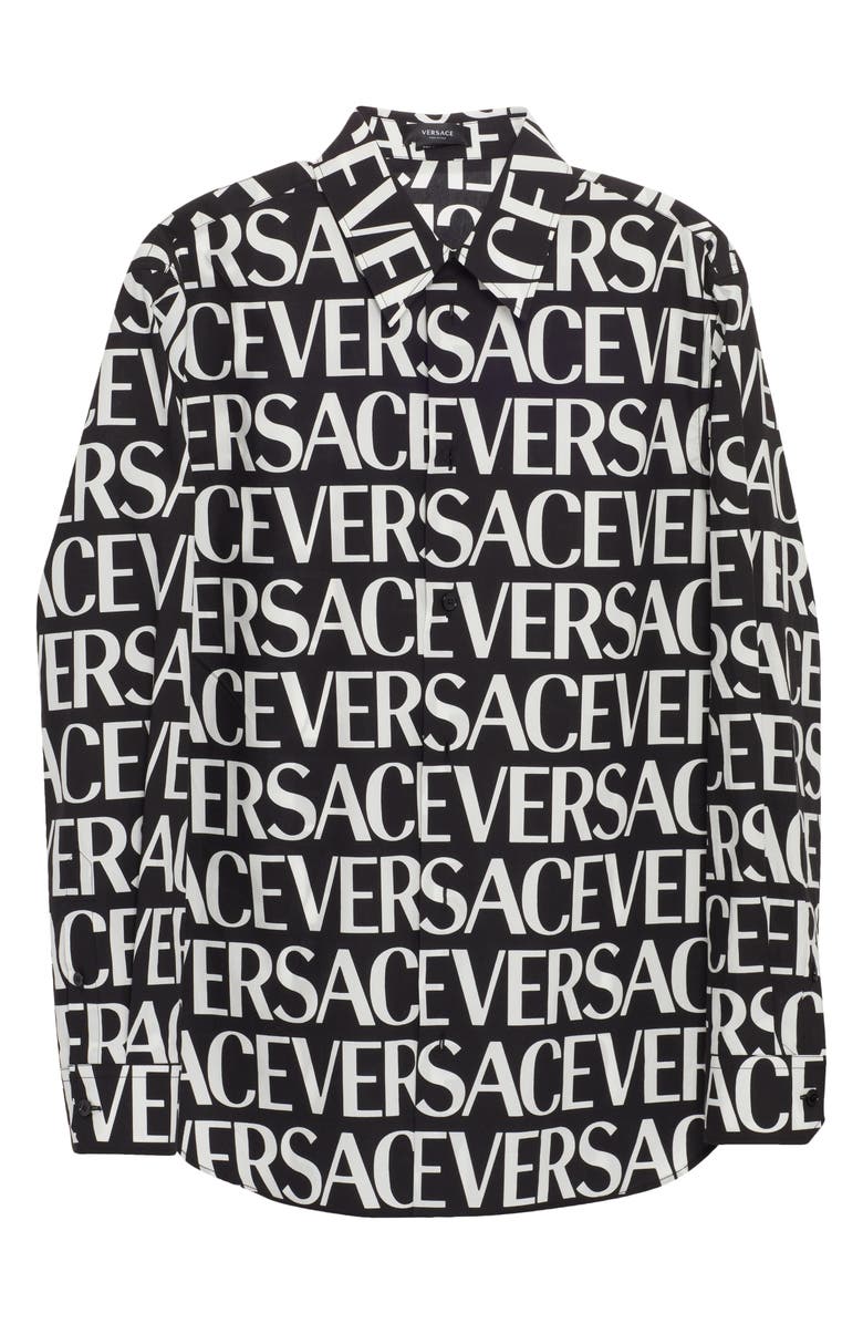 Versace Logo Print Cotton Poplin Button-Up Shirt | Nordstrom