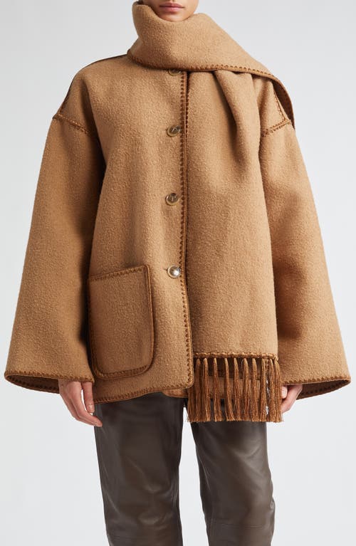 Shop Totême Toteme Chain Stitch Wool Blend Scarf Jacket In Camel