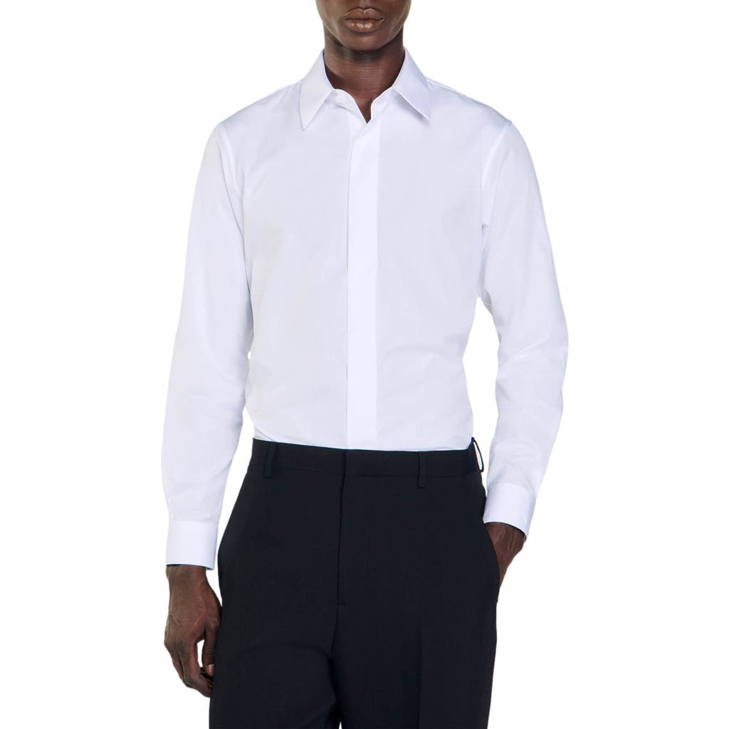 Sandro Chemise Long Sleeve Button Front Shirt In White