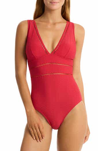 Seafolly Sea Dive Deep V-Neck One-Piece Swimsuit