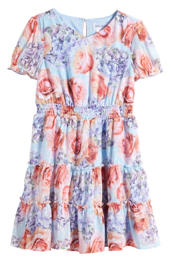 Little Angels Kids' Floral Chiffon Dress In Blue Floral