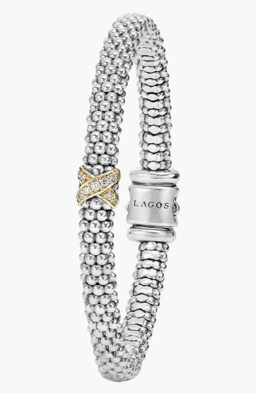 Shop Lagos Signature Caviar Diamond Rope Bracelet In Sterling Silver/gold