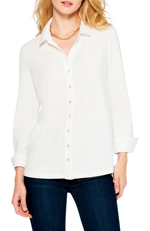 NIC+ZOE Essential Long Sleeve Mixed Media Blouse in Paper White