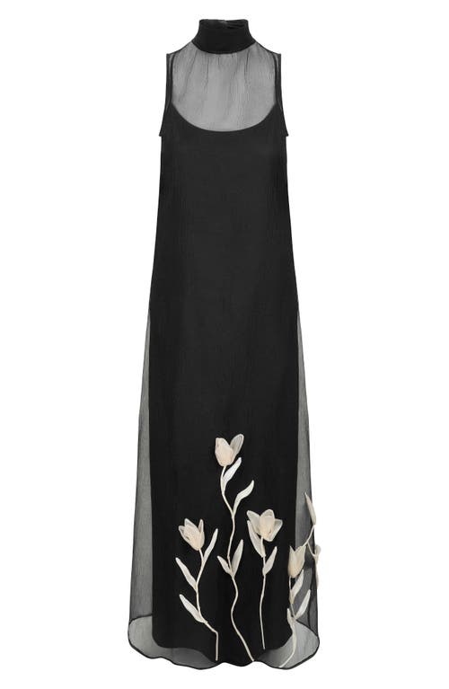 Shop Staud Albee Floral Appliqué Sleeveless Gown In Black