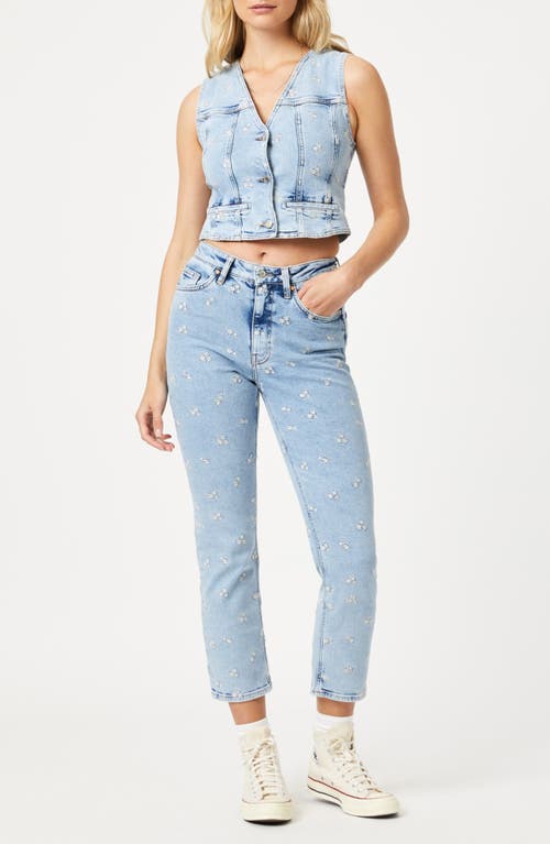 Mavi Jeans Merlin Floral Embroidered Crop Denim Vest In Light Blue Bloom