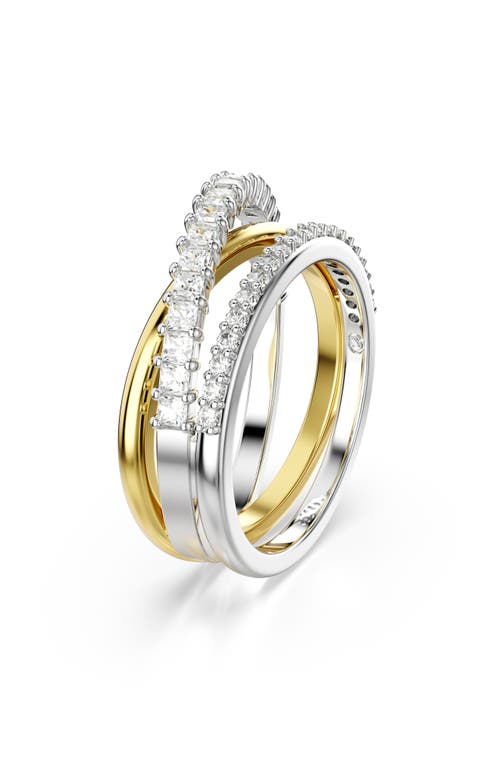 Swarovski Hyperbola Crystal Triple Band Ring In Gold Tone & Rhodium Plated In Silver/white