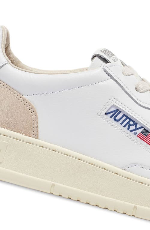 Autry 'medalist' White Low Top Sneakers With Beige Suede Details In White W/white