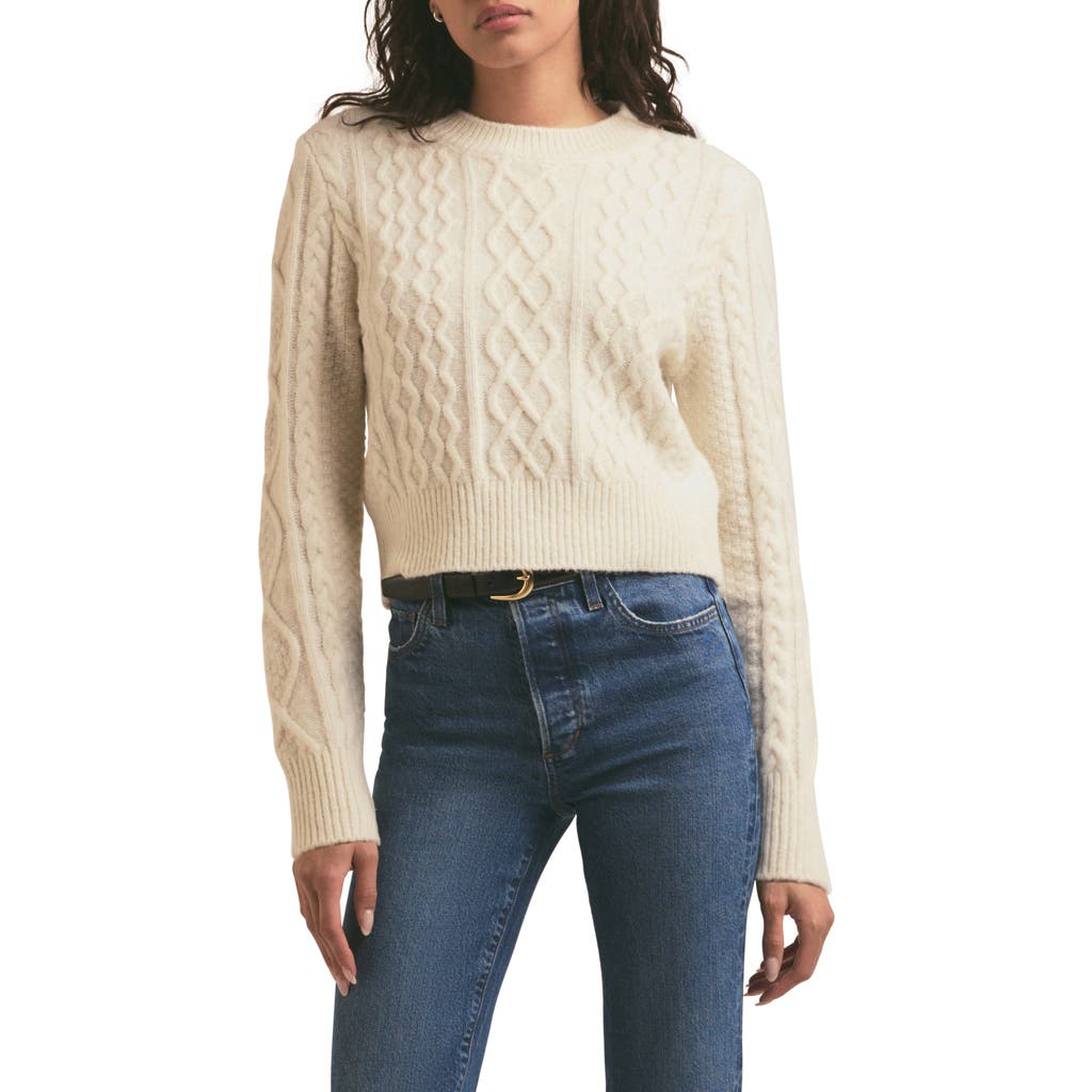 Favorite Daughter Wool & Cashmere Blend Cable Crewneck Sweater In White Froth