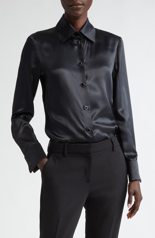 Lafayette 148 New York Silk Charmeuse Button-Up Shirt in Black 