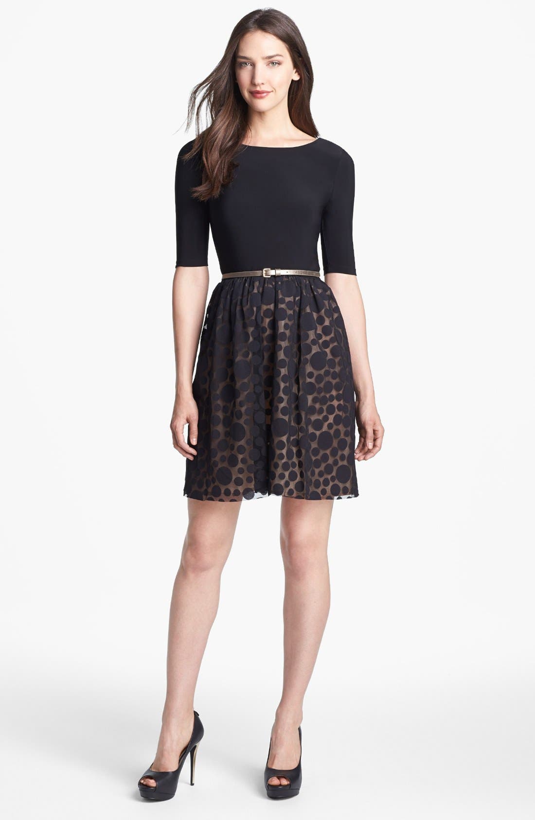 Eliza J Mixed Media Fit & Flare Dress (Petite) Nordstrom