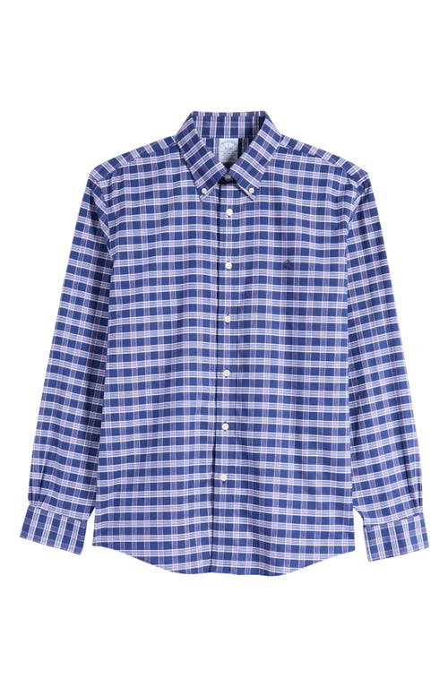 Shop Brooks Brothers Regular Fit Check Stretch Cotton Button-down Shirt In Navy/purple Check