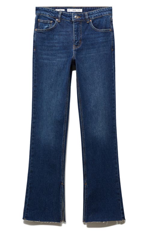 MANGO Slit Hem Flare Jeans Dark Blue at Nordstrom,