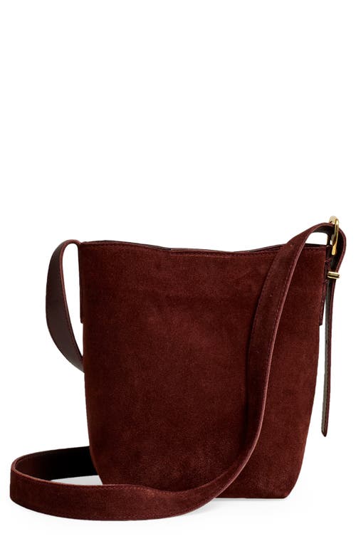 Madewell Mini Essentials Suede Bucket Bag in Chocolate Raisin at Nordstrom