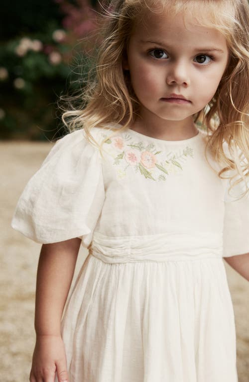 Shop Next Kids' Puff Sleeve Embroidered Cotton & Linen Dress In White