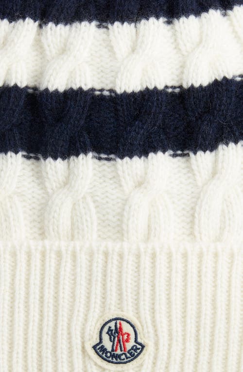 Moncler Stripe Wool Beanie In Ivory/blue Navy