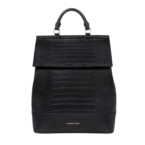 Modern Picnic Women's The Croc-embossed Vegan Leather Backpack In Black Croc