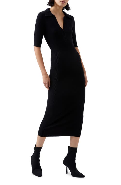 French Connection Cosysoft Polo Rib Midi Sweater Dress In Black