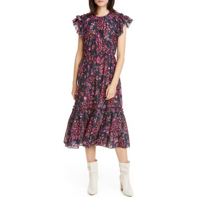 Ulla Johnson Arlene Ruffle Tiered Midi Dress, Blue