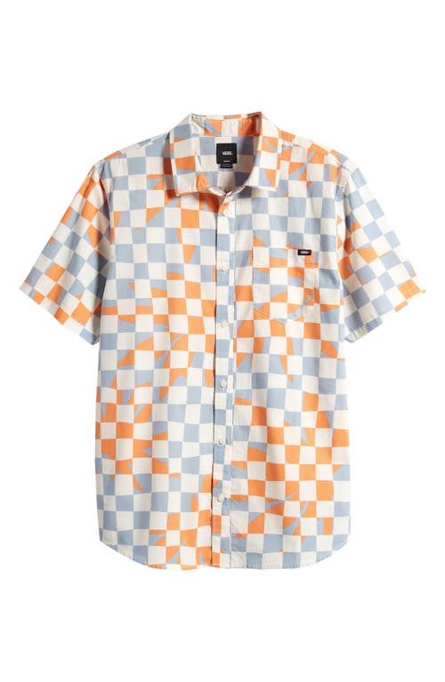 Vans Watson Checkerboard Short Sleeve Button-up Shirt In Marshmallow-dusty Blue