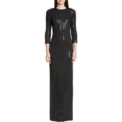 St. John Collection Evening Paillette Pinstripe Gown, Black