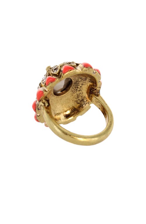Shop Olivia Welles Floral Finds Ring In Burnished Gold/peach