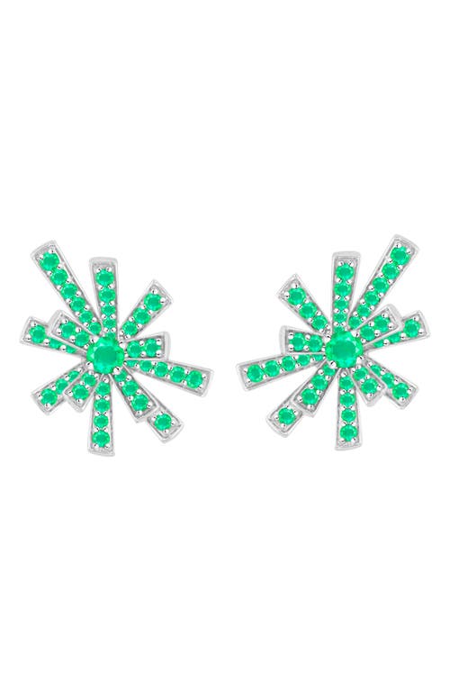 Emerald Starburst Stud Earrings in White Gold
