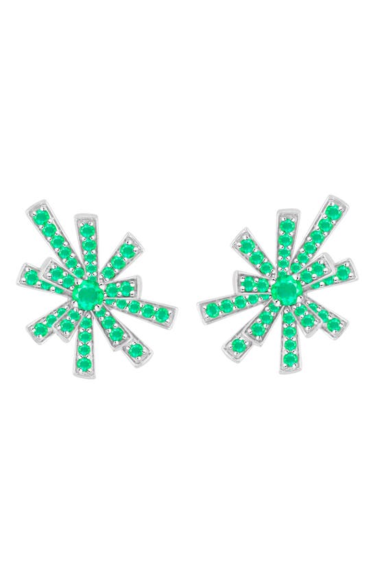 Shop Hueb Emerald Starburst Stud Earrings In White Gold