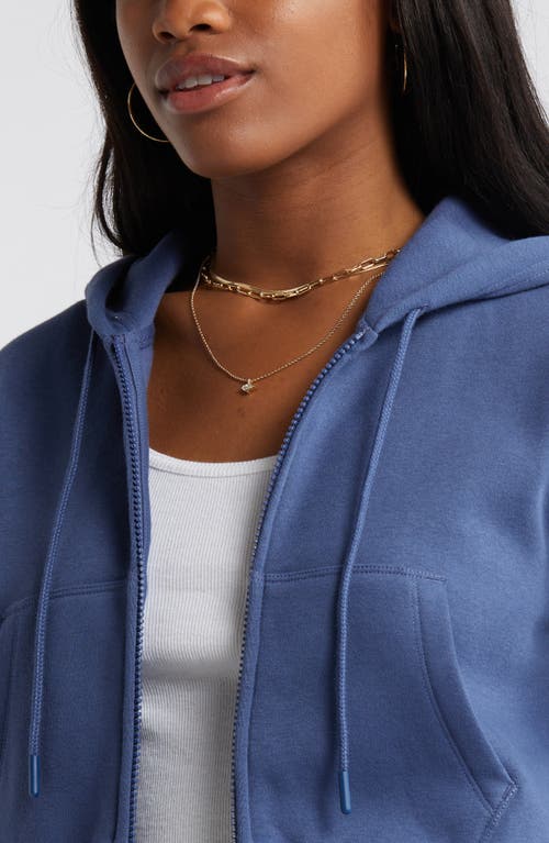 Shop Bp. Crop Zip Fleece Hoodie In Blue Indigo