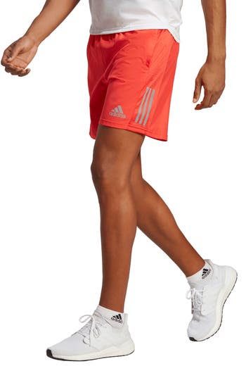 Adidas Originals Adidas Own The Run Shorts In Bright Red/reflective Silver