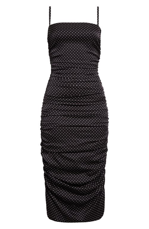 Shop Dolce & Gabbana Dolce&gabbana Polka Dot Ruched Charmeuse Sheath Dress In Bianco/nero