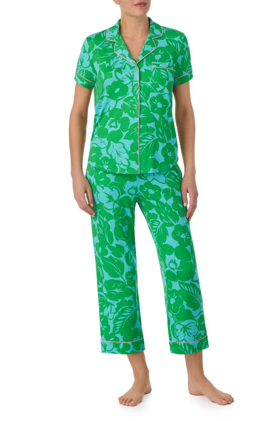 Shop Kate Spade Print Crop Pajamas In Green Multi