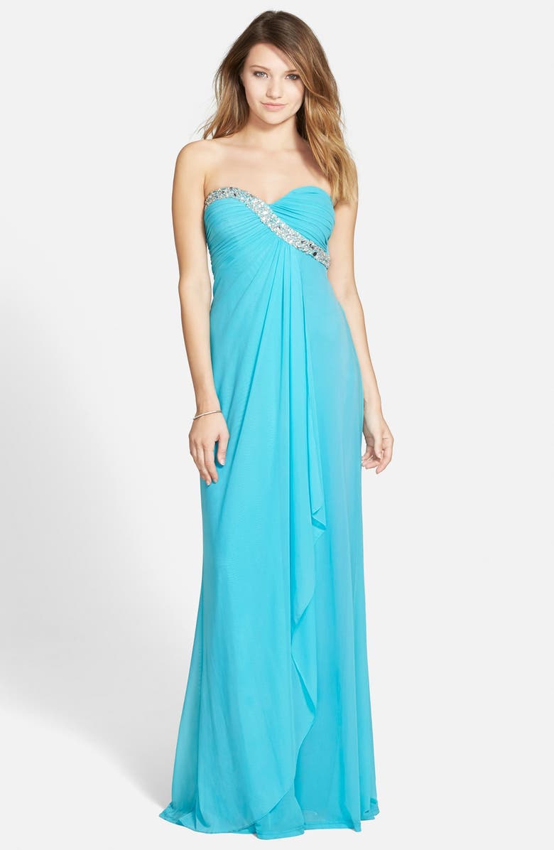 Hailey Logan Embellished Strapless Chiffon Gown (Juniors) | Nordstrom