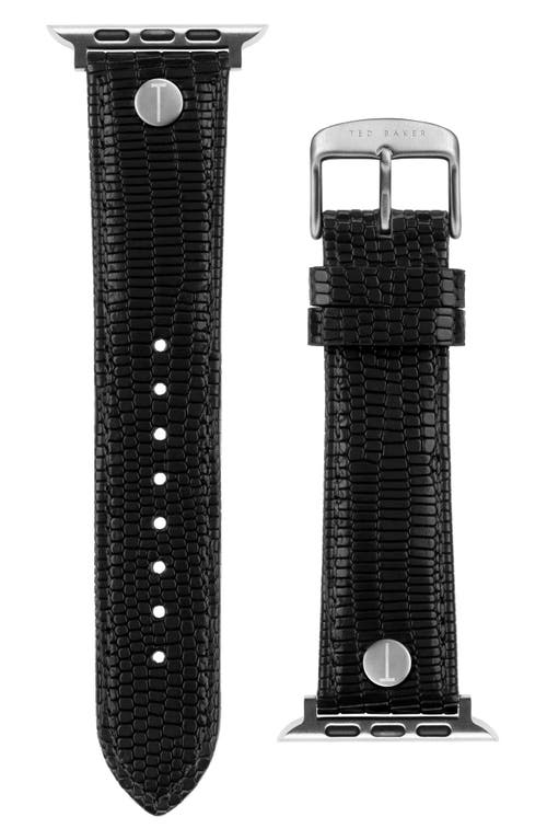 Lizard Embossed Leather 22mm Apple Watch Watchband in Black