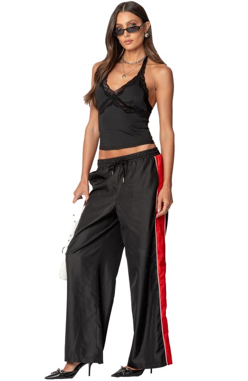 Shop Edikted Cindi Lace Trim Halter Crop Top In Black