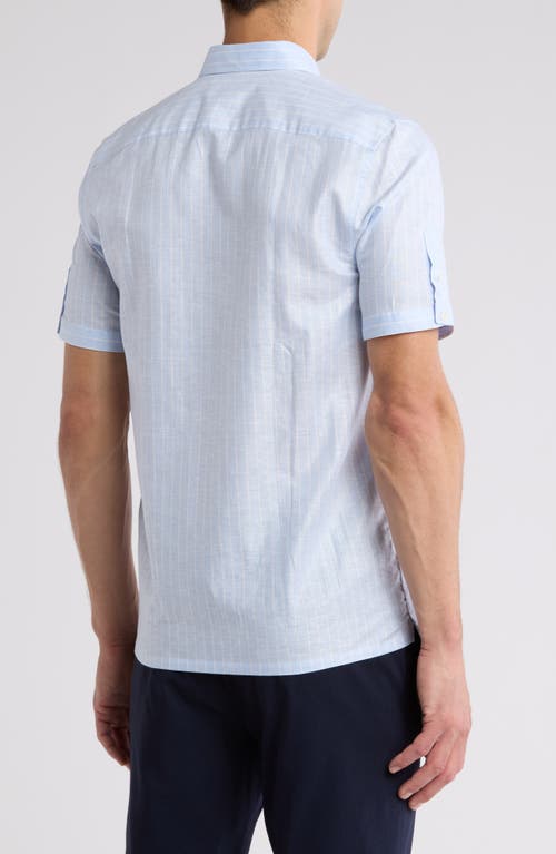 Shop Ted Baker London Lytham Regular Fit Stripe Short Sleeve Cotton Button-up Shirt In Light Blue