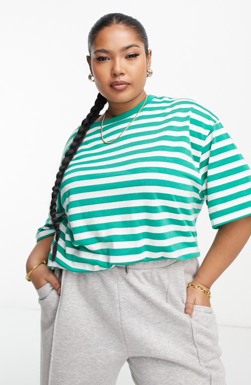 ASOS DESIGN Curve Stripe Oversize T-Shirt in White Multi