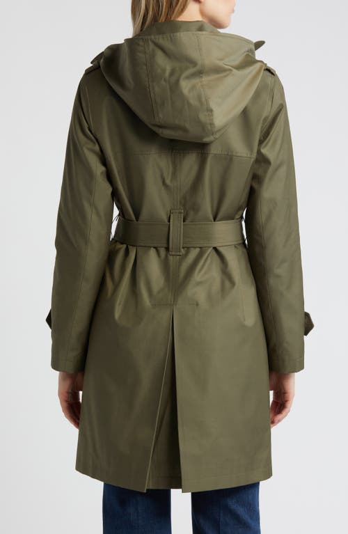 Shop Sam Edelman Cotton Blend Trench Coat With Removable Hood In Loden