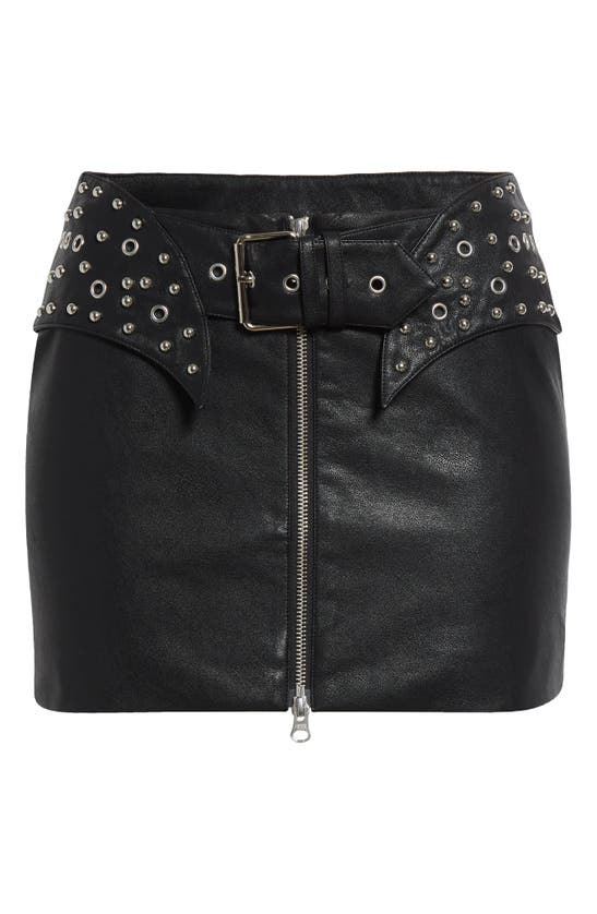 Shop Miaou Callie Belted Faux Leather Miniskirt In Jet Black