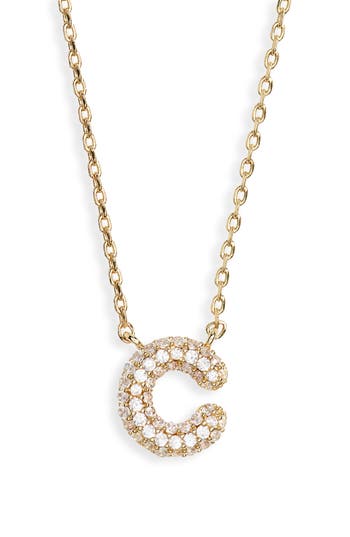 Leith Cubic Zirconia Initial Pendant Necklace In C- Clear- Gold