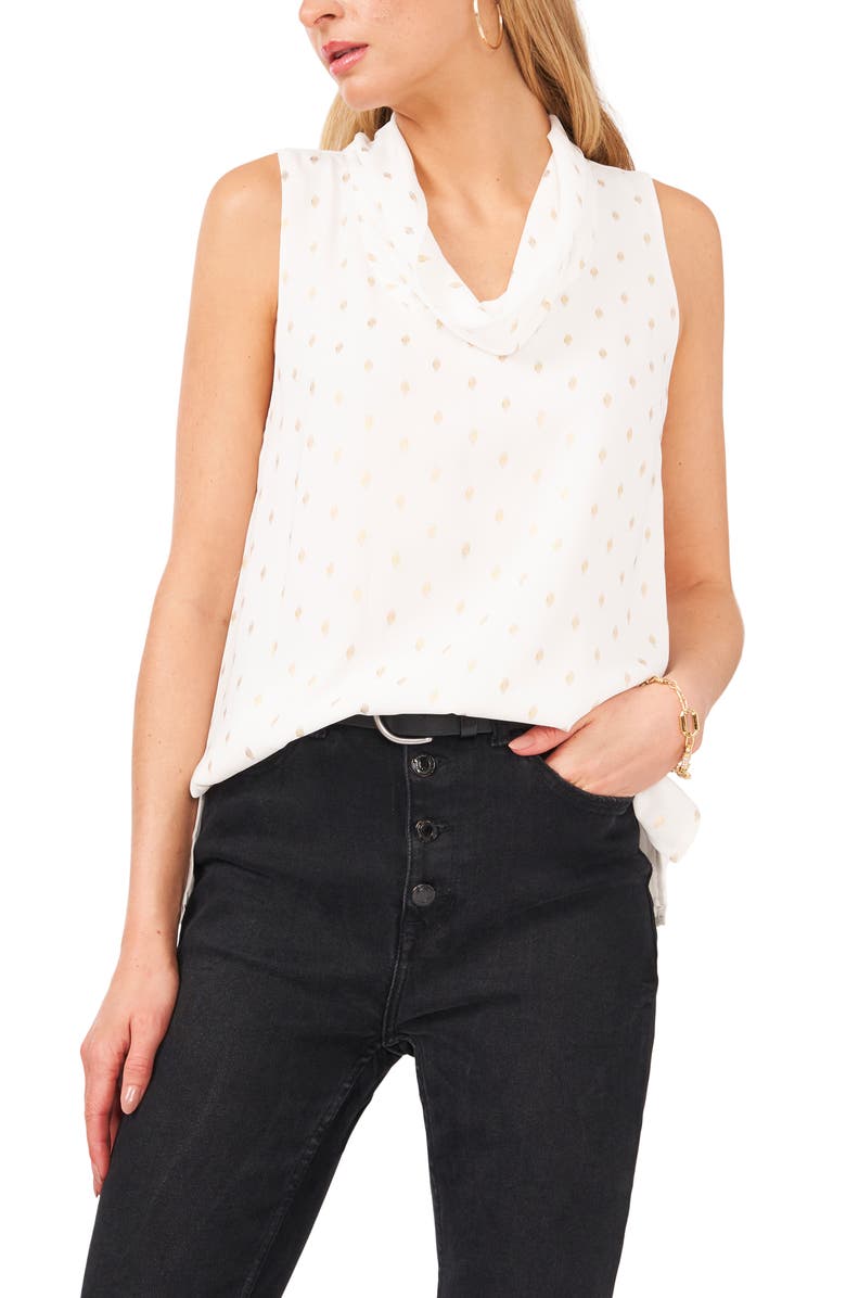 Sleeveless Foil Dot Cowl Neck Chiffon Blouse