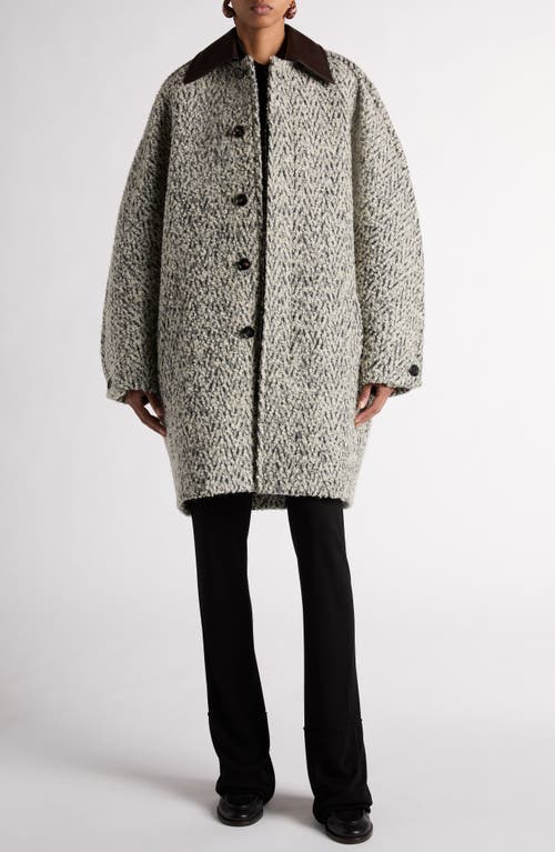 Shop Bottega Veneta Herringbone Wool & Mohair Blend Bouclé Cocoon Coat In 9306 Charcoal/beige