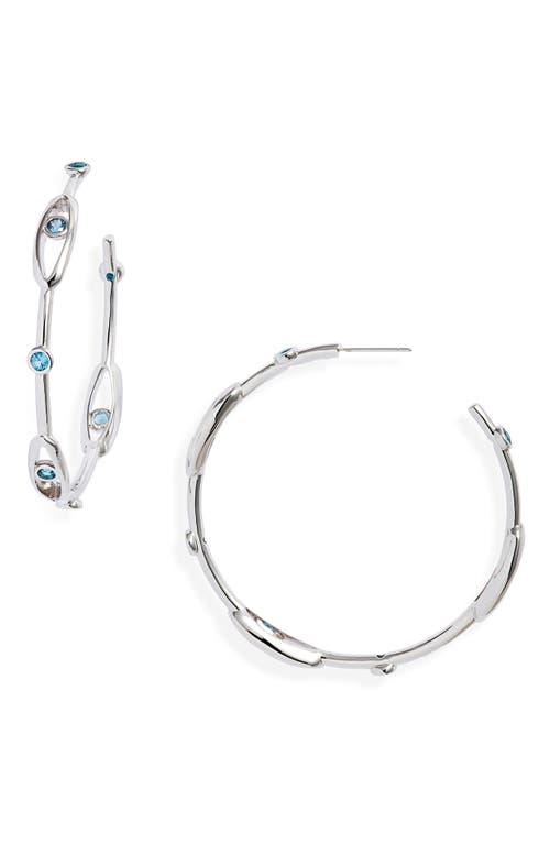 Kendra Scott Rowan Crystal Station Hoop Earrings in Rhodium Turquoise Mix