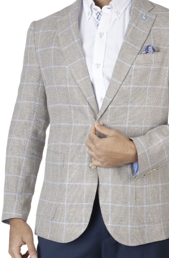 Shop Tailorbyrd Classic Fit Yarn Dyed Windowpane Linen-blend Sport Coat In Tan