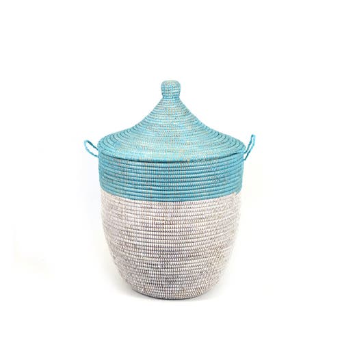 Shop Mbare Dou Lid Storage Basket Two-tone Medium Storage In Turquoise And White