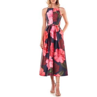 Kay Unger Madeline Floral Mikado Cocktail Dress, Pink
