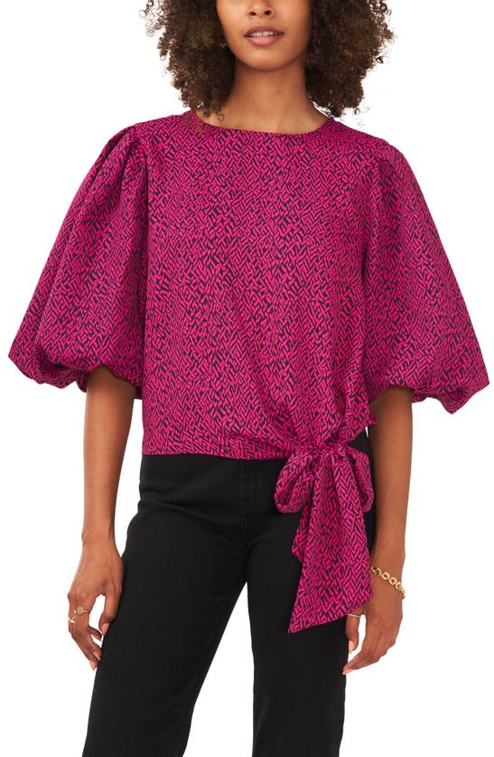 Vince Camuto Bubble Sleeve Tie Front Top In Wild Petunia