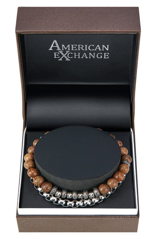 Shop American Exchange Set Of 2 Beaded Stretch Bracelet & Box Chain Bracelet In Beige/silver