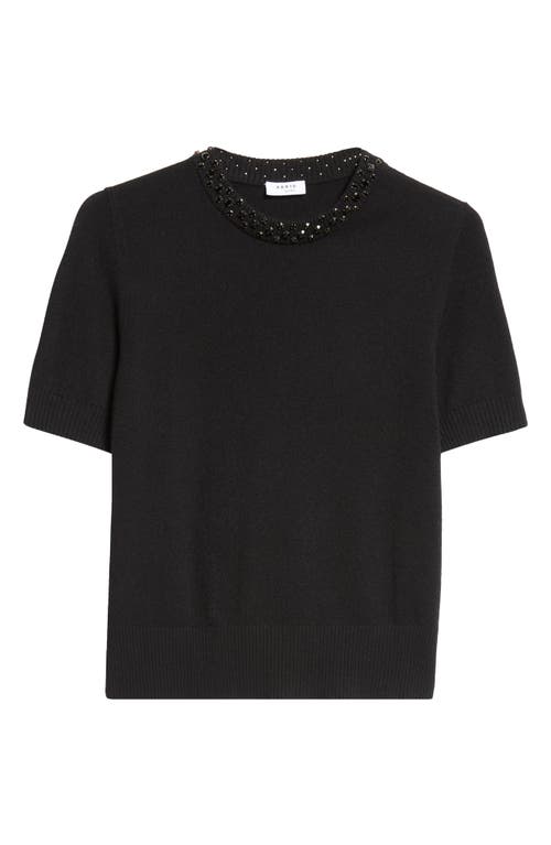 Akris Punto Jeweled Crewneck Short Sleeve Cashwool® Sweater In Black